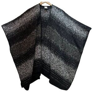 Woolrich Women's Soft Blanket Wrap Poncho Stretch One Size Black White Stripe